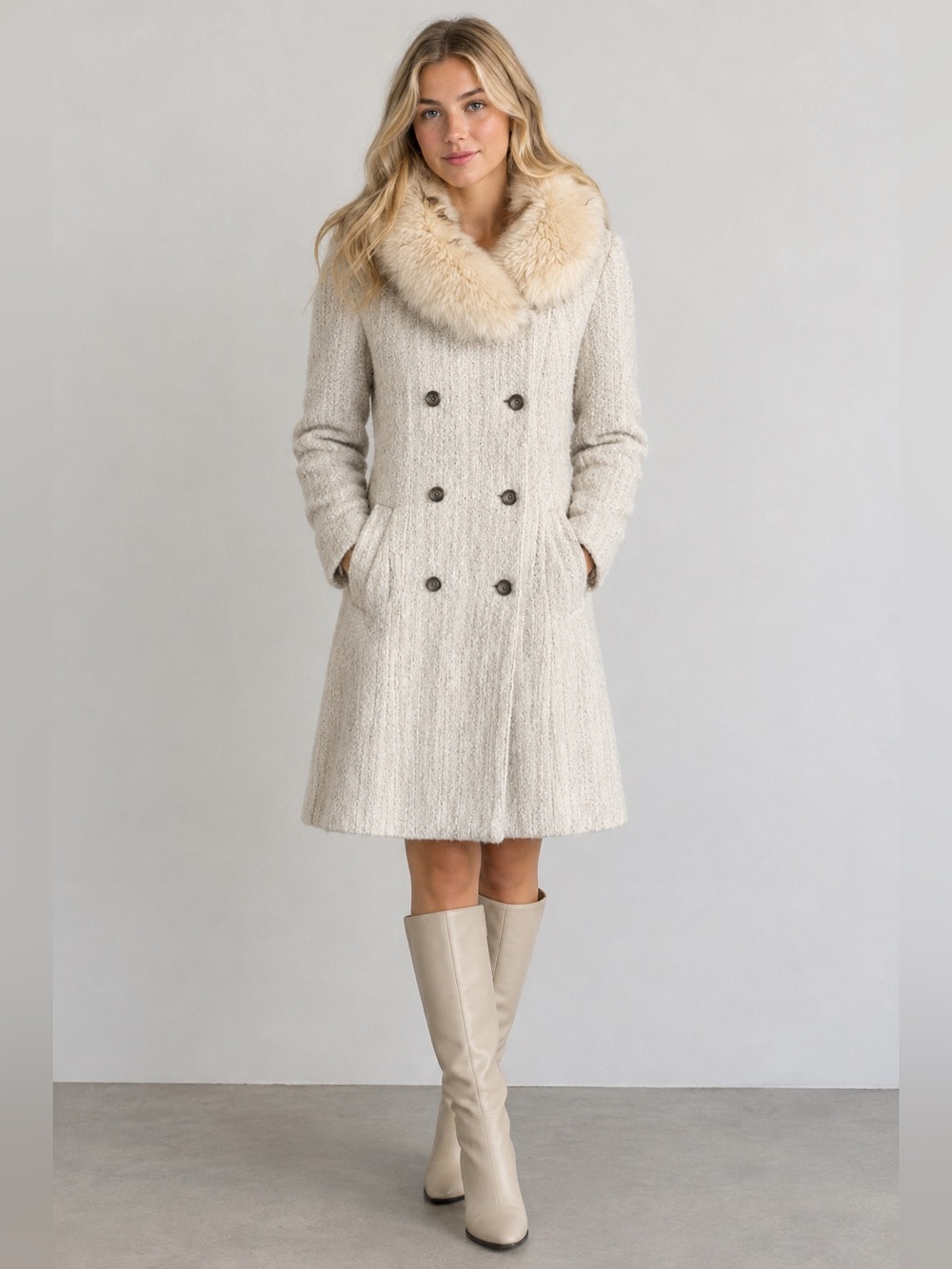 Stunning Vintage Perry Ellis cream color long winter coat